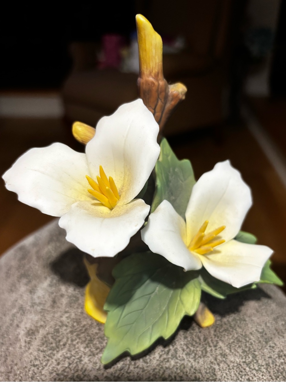 Andrea By Sadek White and Yellow Porcelain Flower Figurine